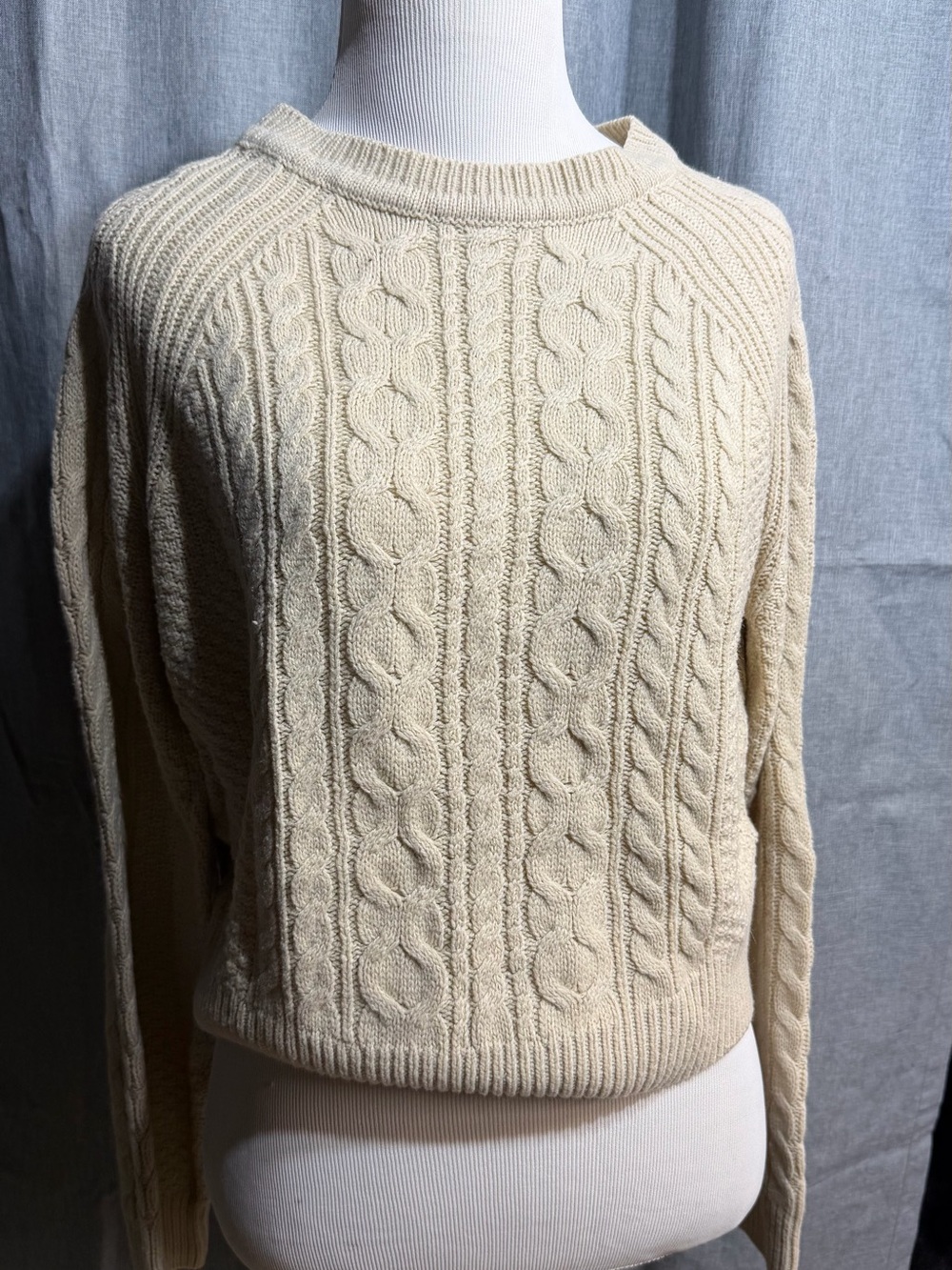 MRP RT Cream Cable Knit Tie Back Crop Sweater Medium